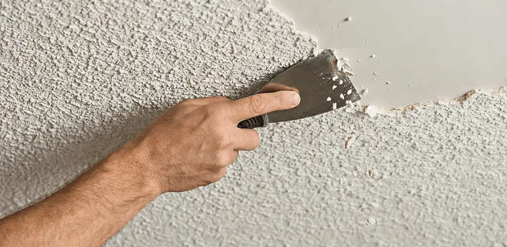 Popcorn ceiling removal scraping off textured ceiling finish in Dallas, TX