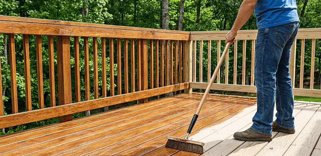 Deck staining and sealing application on a wood deck in Dallas, TX
