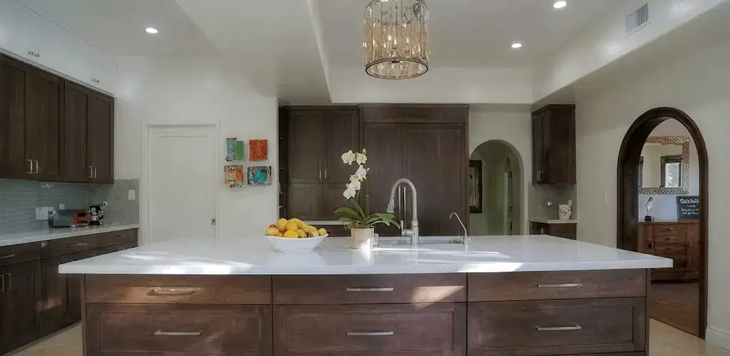 Cabinet refacing project with updated kitchen cabinets and island in Dallas, TX