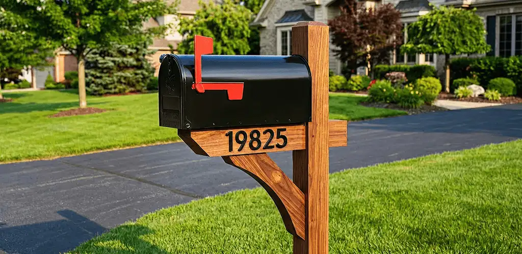 New mailbox installation with post and address number for a home in Dallas, TX