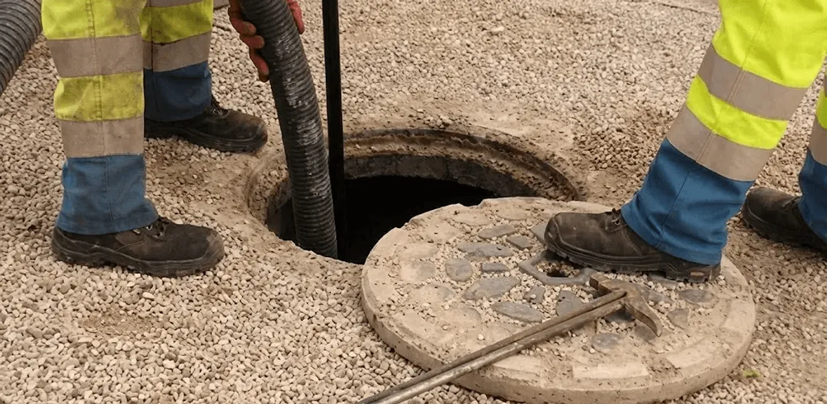 Drain cleaning crew clearing a sewer access point with professional equipment in Dallas, TX